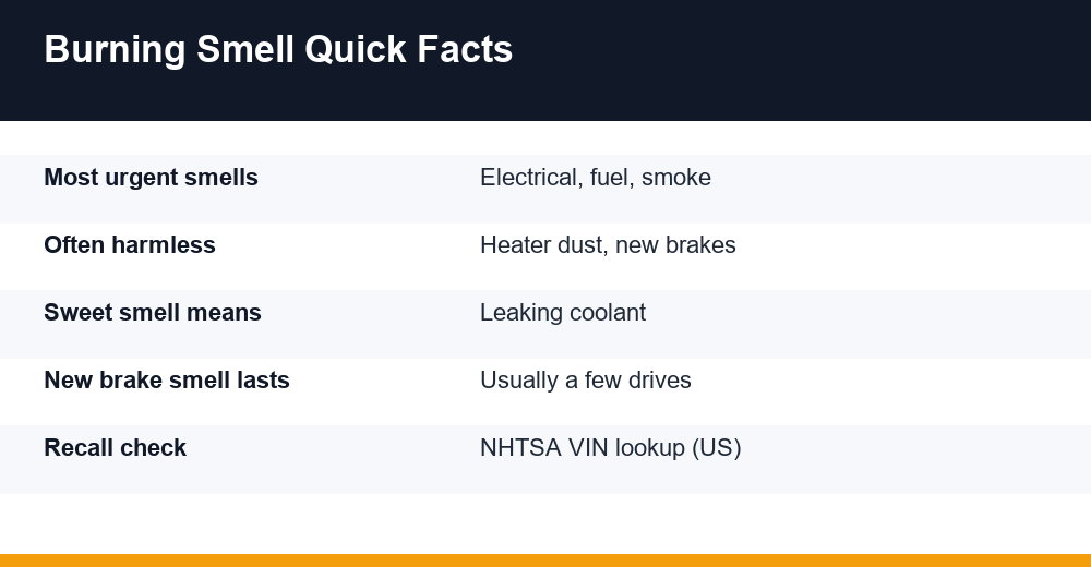 burning smell from car — infographic